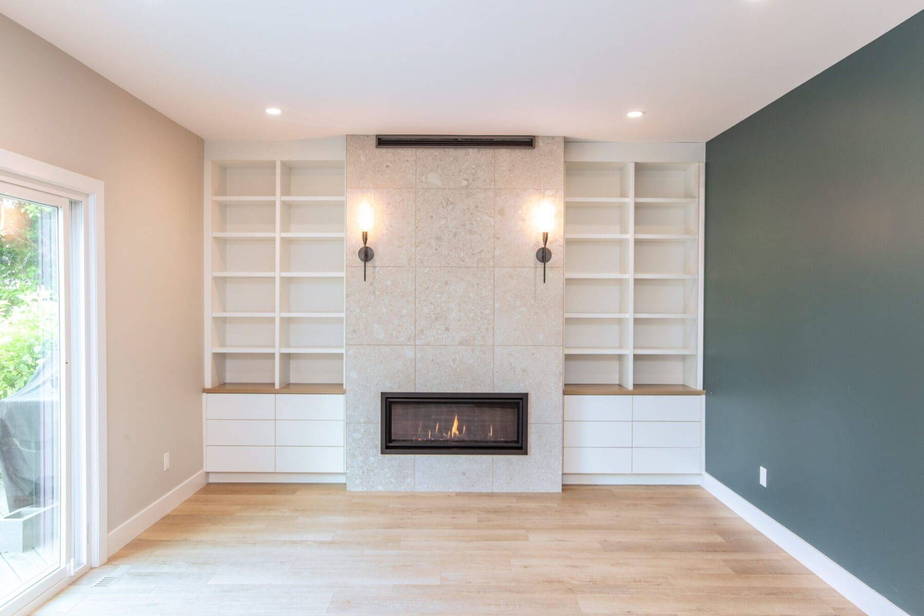 Shelves with Cabinetry around Fireplace, Contact Renovations blog