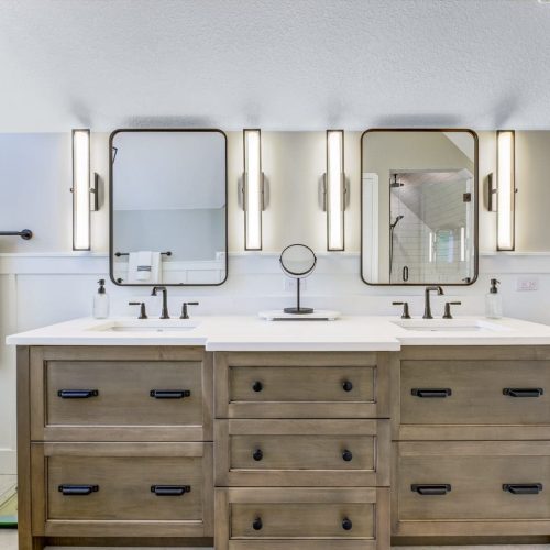 quartz countertops in the bathroom reno in huntington hills