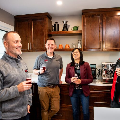 enjoying a beautiful new kitchen in brookside edmonton!