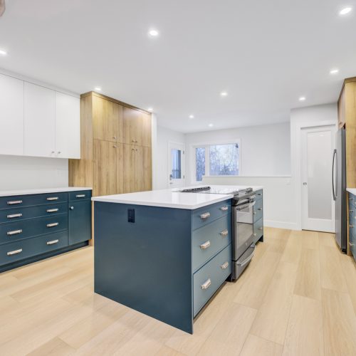 3 tone ceiling height custom cabinets in kitchen reno pleasantview