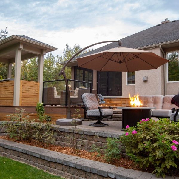 waterton deck build with lounge area and fire table